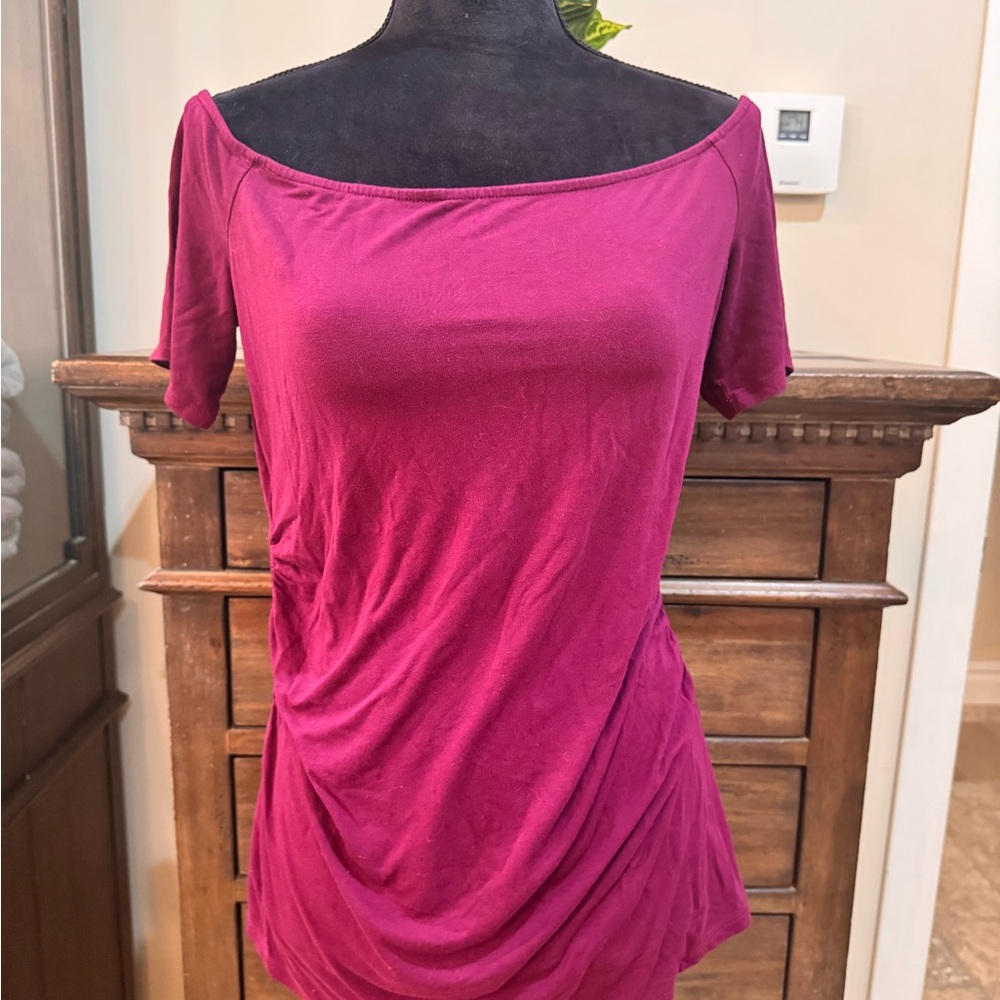 White House Black Market Magenta Off-Shoulder Blouse